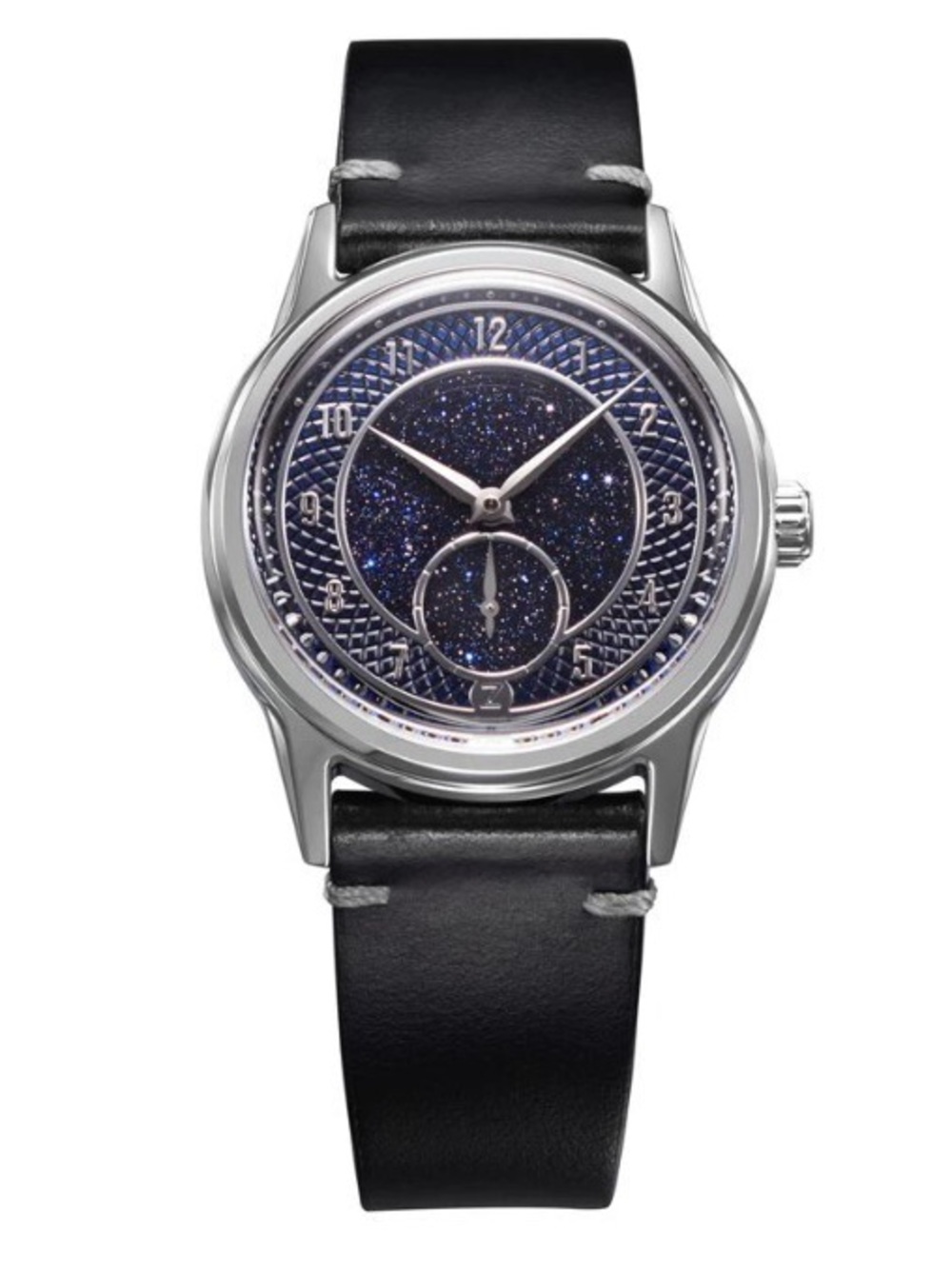 ZELOS Nova 37mm Black Leather Watch with Sparkle Aventurine dial manual wind